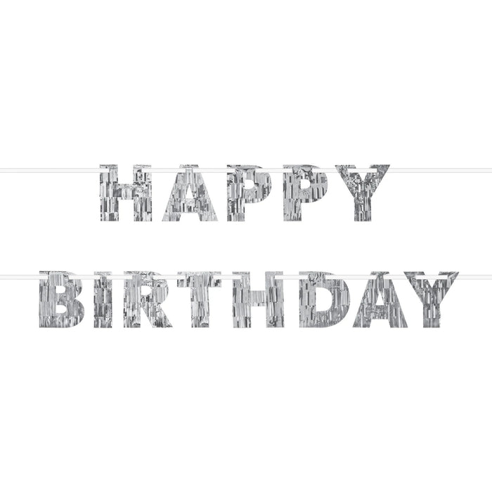 Silver Happy Birthday Fringe Banner, 7.8' x 6.5" | 1 ct