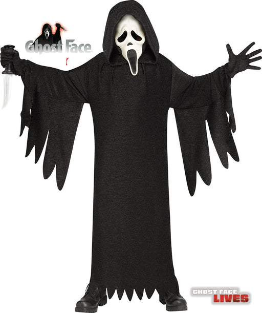 A person wearing a Childs Ghost Face® 25th Anniversary Movie Edition Costume.