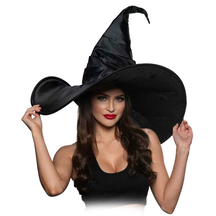 A black Jumbo Curved Witch Hat.