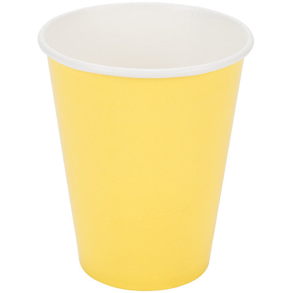 Elevate your next event with our 24ct pack of Light Yellow Paper Cups. Perfect for both hot and cold beverages, these 9oz cups are a versatile addition to any party or gathering. Made from quality paper, they are both convenient and environmentally friendly. Upgrade your drinkware game today!