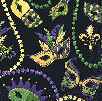 Mardi Gras Beaded Necklace Beverage Napkins | 16 ct