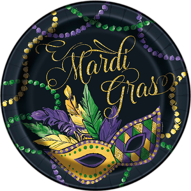 Mardi Gras Beaded Necklace Lunch Plates, 9' | 8 ct