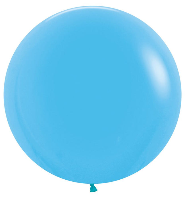 Single inflated 24-inch blue latex balloon