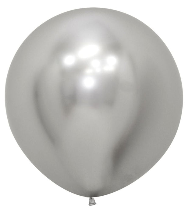 Single inflated 24-inch Reflex Silver latex balloon