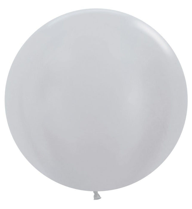 Single inflated 24-inch Metallic Silver color latex balloon