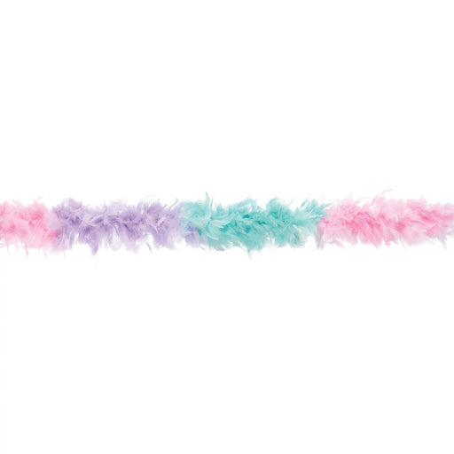 A 72-inch long tri colored pastel feather boa.