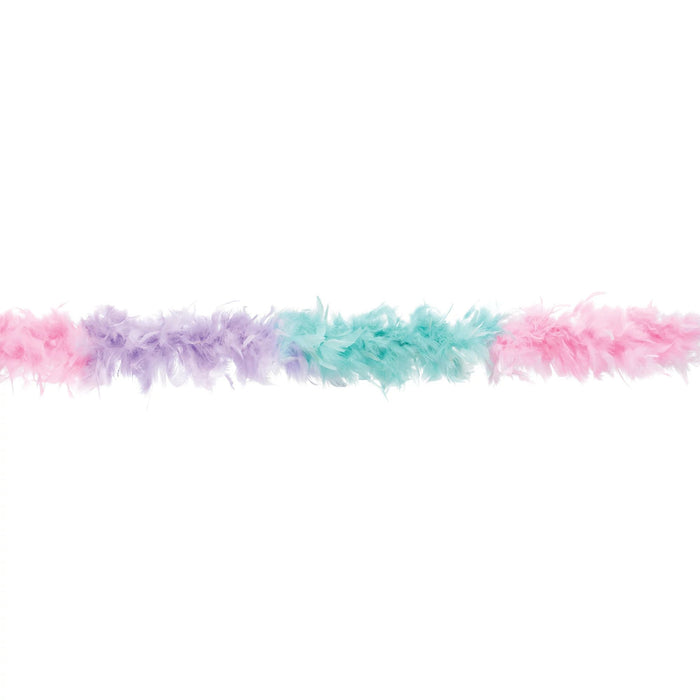 A 72-inch long tri colored pastel feather boa.