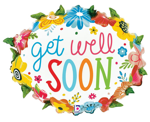 Get Well Soon Floral Wreath SuperShape Mylar Balloon