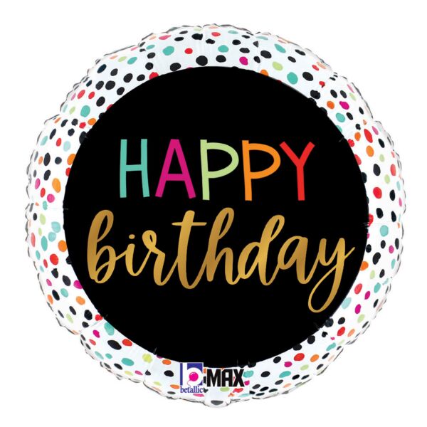 Happy Birthday Colorful Dots Mylar Balloon 18"  | 1ct.