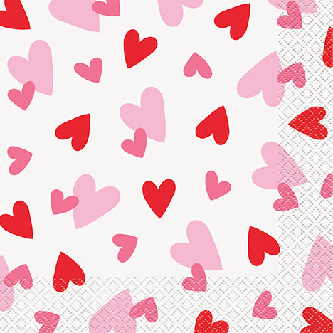 Valentine's Fluttering Hearts Lunch Napkins | 16 ct