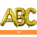 34-Inch gold mylar letter balloons, Available in letters A-Z , #, and ?.