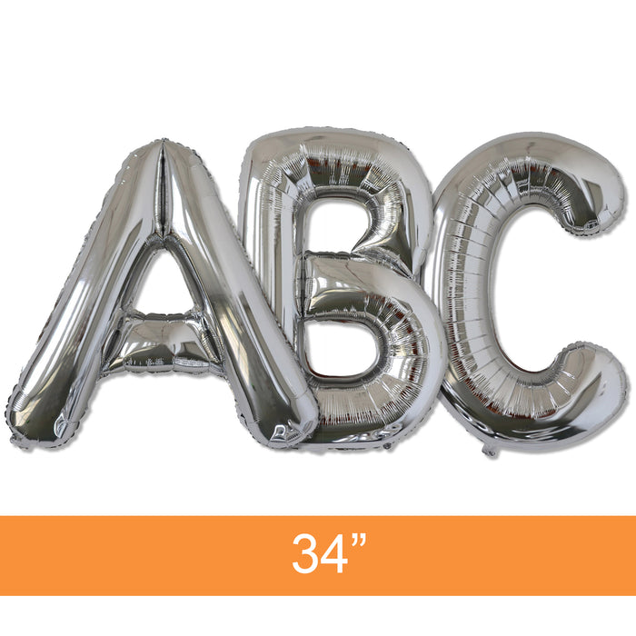 34-Inch Silver mylar letter balloons, Available in letters A-Z , #, and ?.