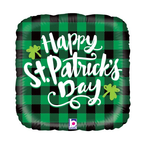 St Patrick's Day Buffalo Plaid Square Mylar Balloon 18" | 1 ct