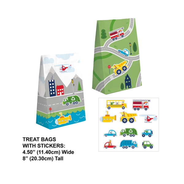 Transportation Time Favor Bags W/Stickers | 8 ct