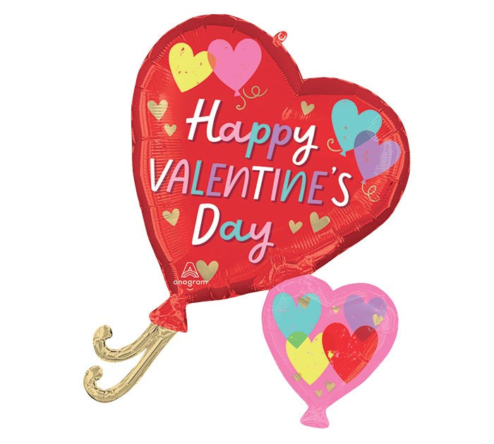 A 29-inch Valentine's Hearts On Hearts Supershape Mylar Balloon.