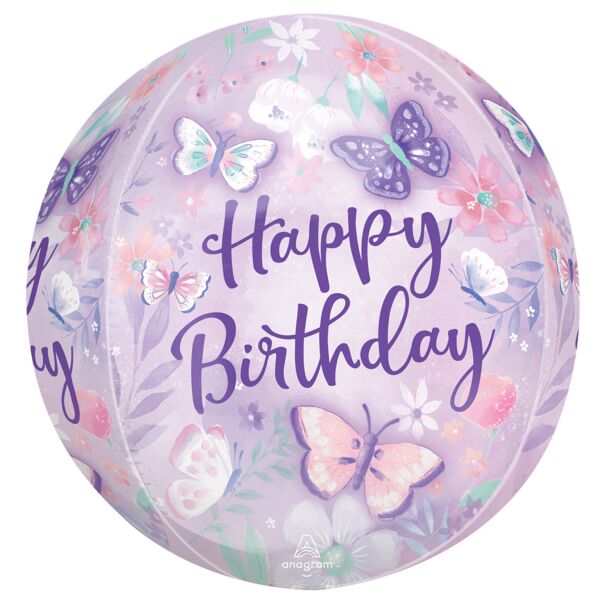 Happy Birthday Butterfly Flutters Orbz Balloon 15" | 1ct