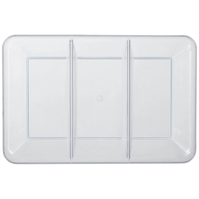 A clear 9 inch by 14.2 inch Rectangular Sectional Platter.