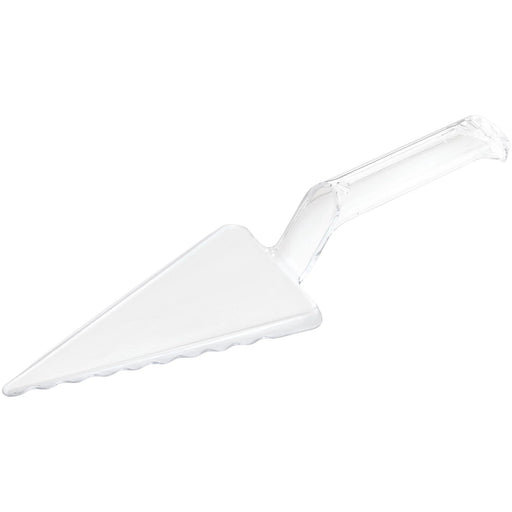 An 11-inch 11-inch Clear Plastic Pie Cutter.