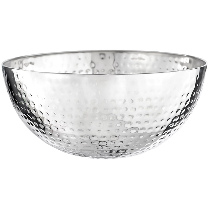 A silver Stainless Steel 10.5 inch diameter Hammered Serving Bowl.