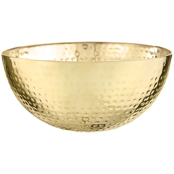 A gold Stainless Steel 10.5 inch diameter Hammered Serving Bowl.