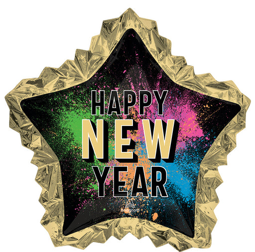 Make your New Year's celebrations sparkle with this 34" Happy New Year Glow Star Supershape Mylar. Its metallic film and brilliant colors will light up your party, making your festivities extra special.