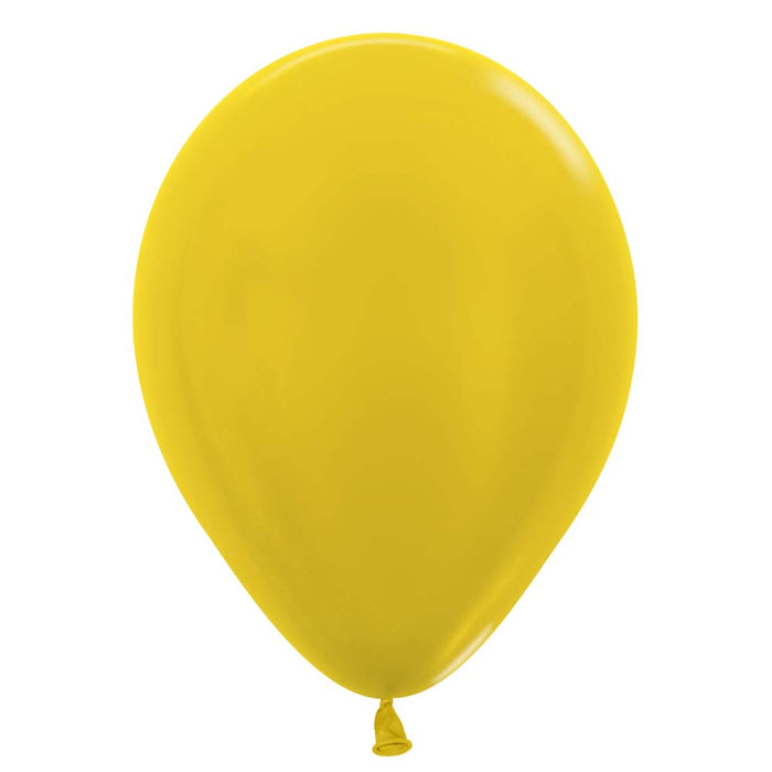 Single inflated 11-inch Metallic Yellow color latex balloon