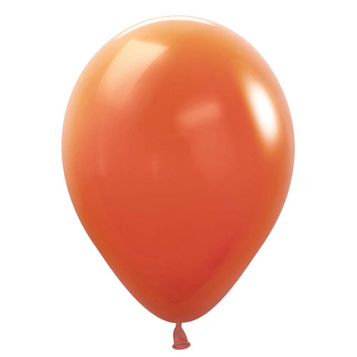 An inflated 11-inch Sunset Orange Latex Balloon.