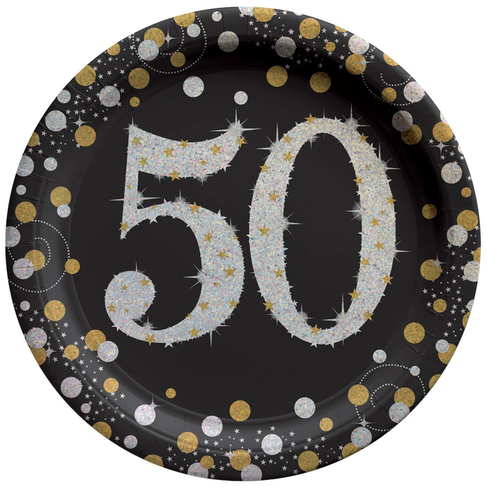 Sparkling Celebration "50" Round Plates, 9" | 8 ct