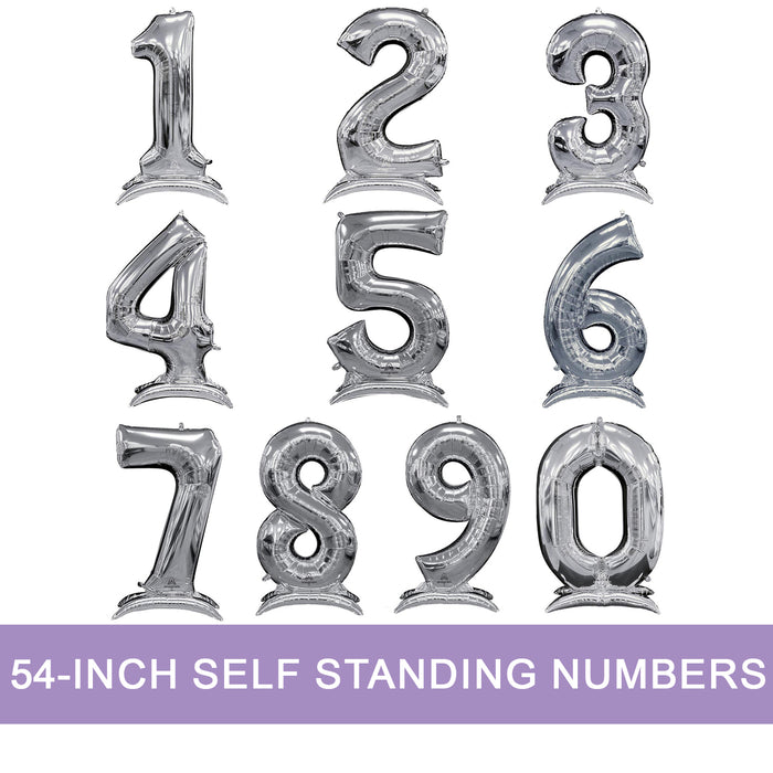 Air Filled Silver Number Self Standing Balloons 54" | 1 ct