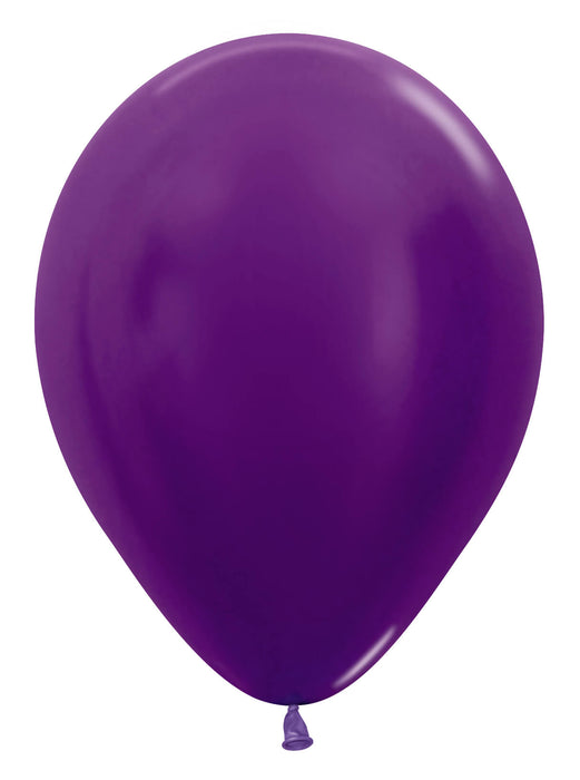 Single inflated 11-inch Metallic Violet latex balloon