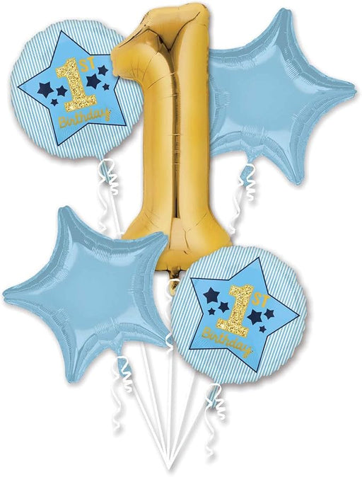 Boy 1st Birthday Blue & Gold Balloon Bouquet