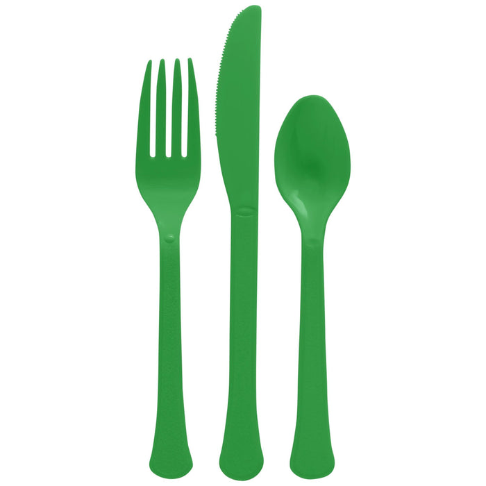 Festive Green Plastic Assorted Cutlery | 24 ps