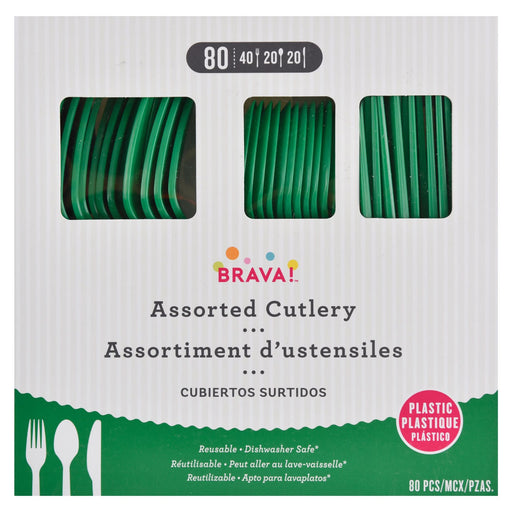 Festive Green Plastic Assorted Cutlery | 80 pcs