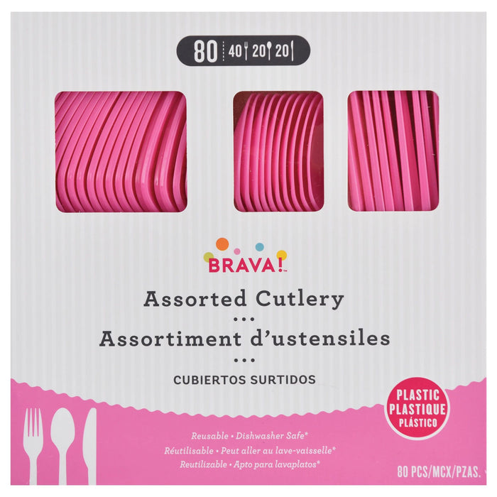 Bright Pink Plastic Assorted Cutlery | 80 pcs