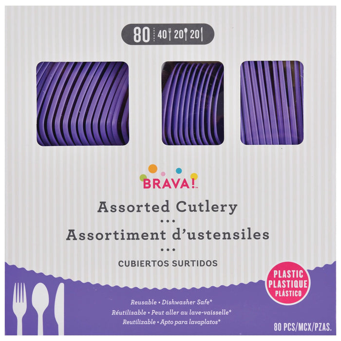 New Purple Plastic Assorted Cutlery | 80 pcs