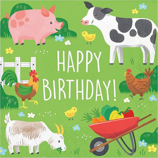 Farm Animals Happy Birthday Lunch Napkins | 16 ct