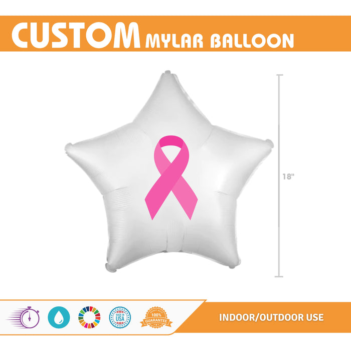 A sample Custom Image White Mylar Star Balloon with a sample logo on it.