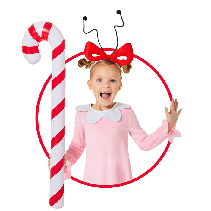 A girl dressed up in a Youth Dr. Seuss Cindy-Lou Who Kit.