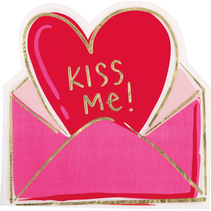 Valentine's Kiss Me Heart/Envelope Shaped Lunch Napkins | 16 ct