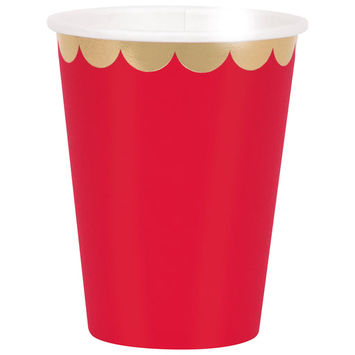 Valentine's Red Scalloped Paper Cups, 12oz | 8 ct