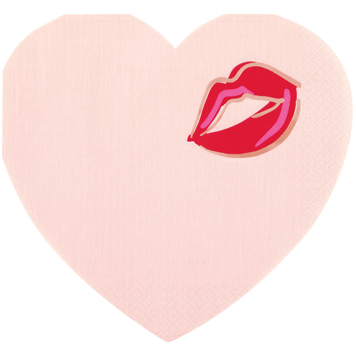 Valentine's Heart Shaped Red Foil Kiss Lunch Napkins | 16 ct