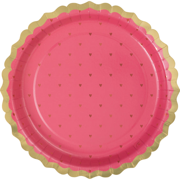 Valentine's Scalloped Round Shaped Plates w/Hearts, 9" | 8 ct