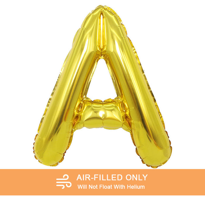 A 16-inchAir Filled Gold Mylar Letter Balloon in the letter A.