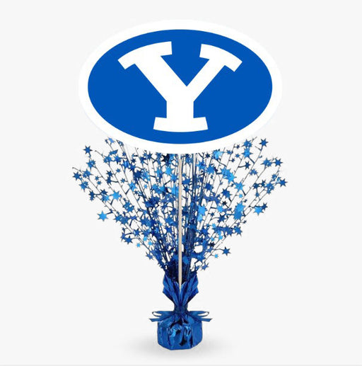 A 13.5-inch BYU Oval Y Centerpiece Spray.