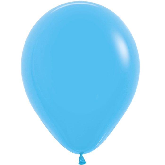 Single inflated 11-inch blue latex balloon