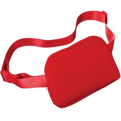 A 7.5 inch long by 5inch wide Red belt bag.