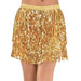 A model wearing a Adult Gold Sparkle Sequin Skirt. 