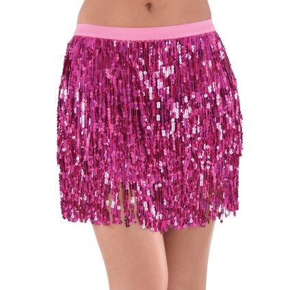 A model wearing a Adult White Sparkle Sequin Skirt. 