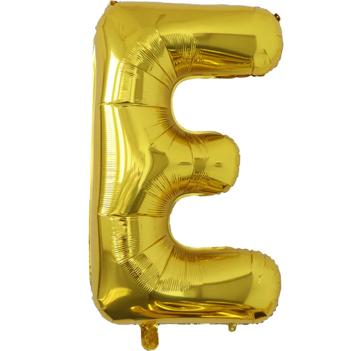 A 34-inch Gold Jumbo Metallic Balloon in the letter E.