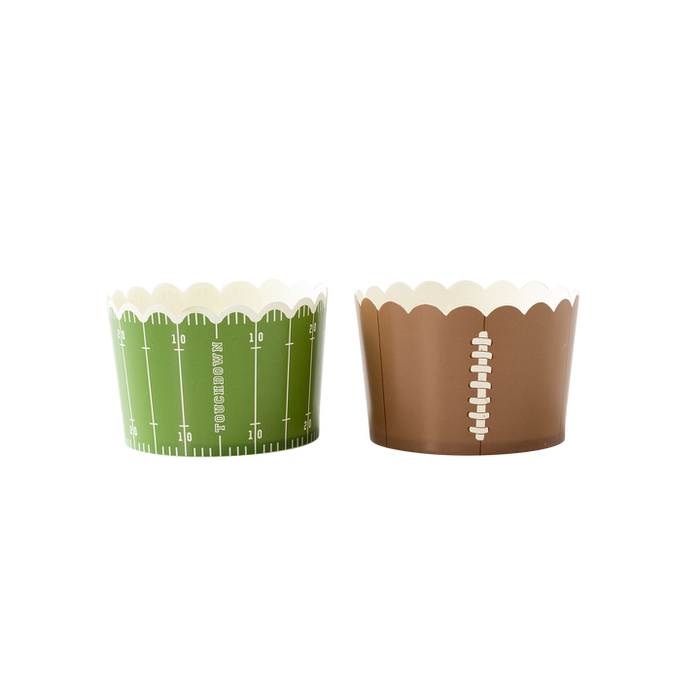 Both designs of 8 ounce Football Jumbo Baking/Food Cups. Comes in a packge of 40, 20 of each design.